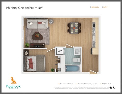 Floor plan for 1 bed, 1 bath, 396 sqft